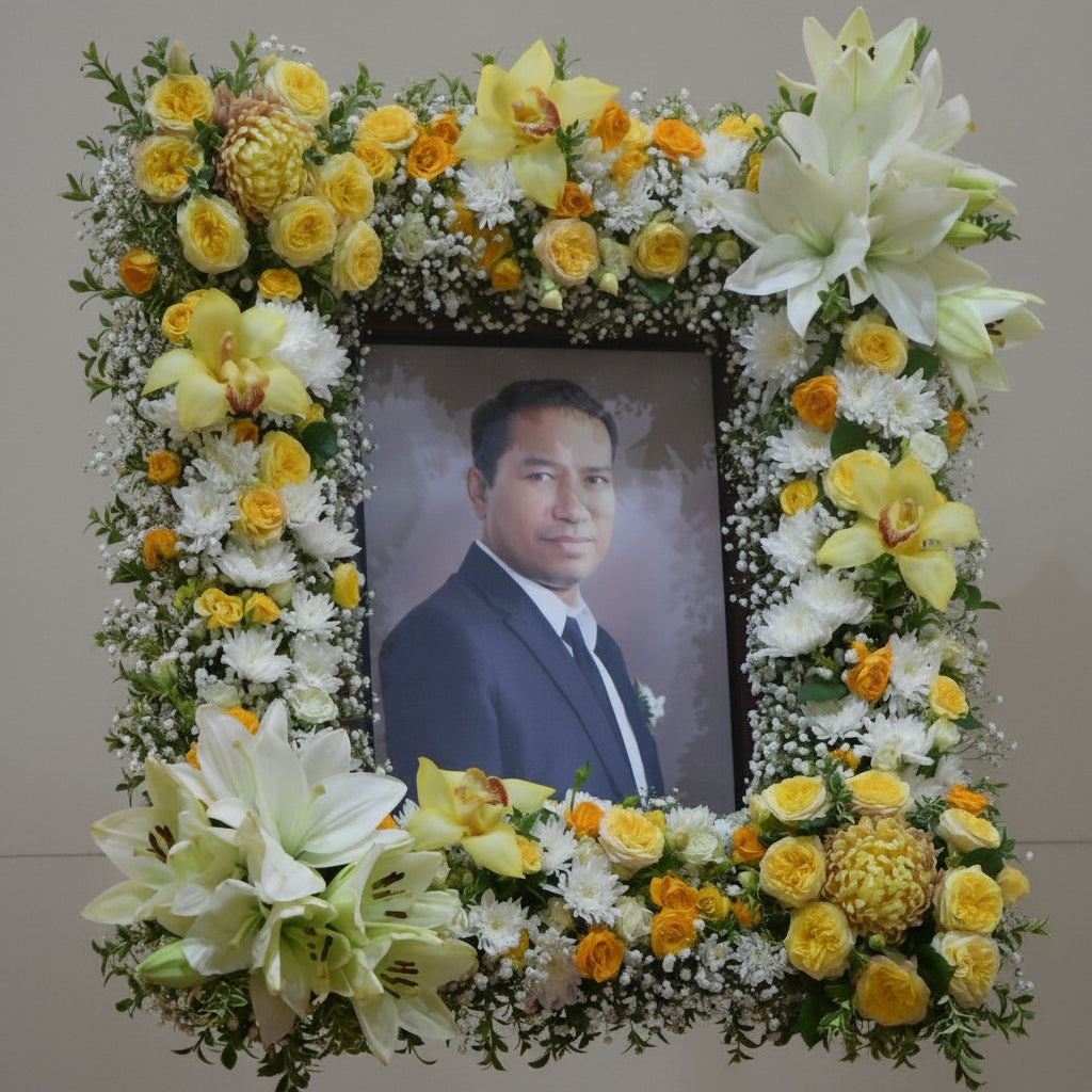 Yellow and White Sympathy Picture Frame Wreath