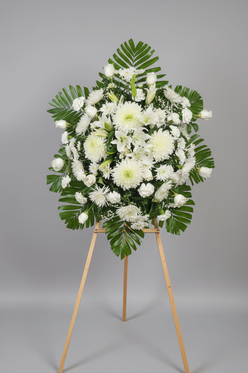 Large All White Sympathy Standing Spray