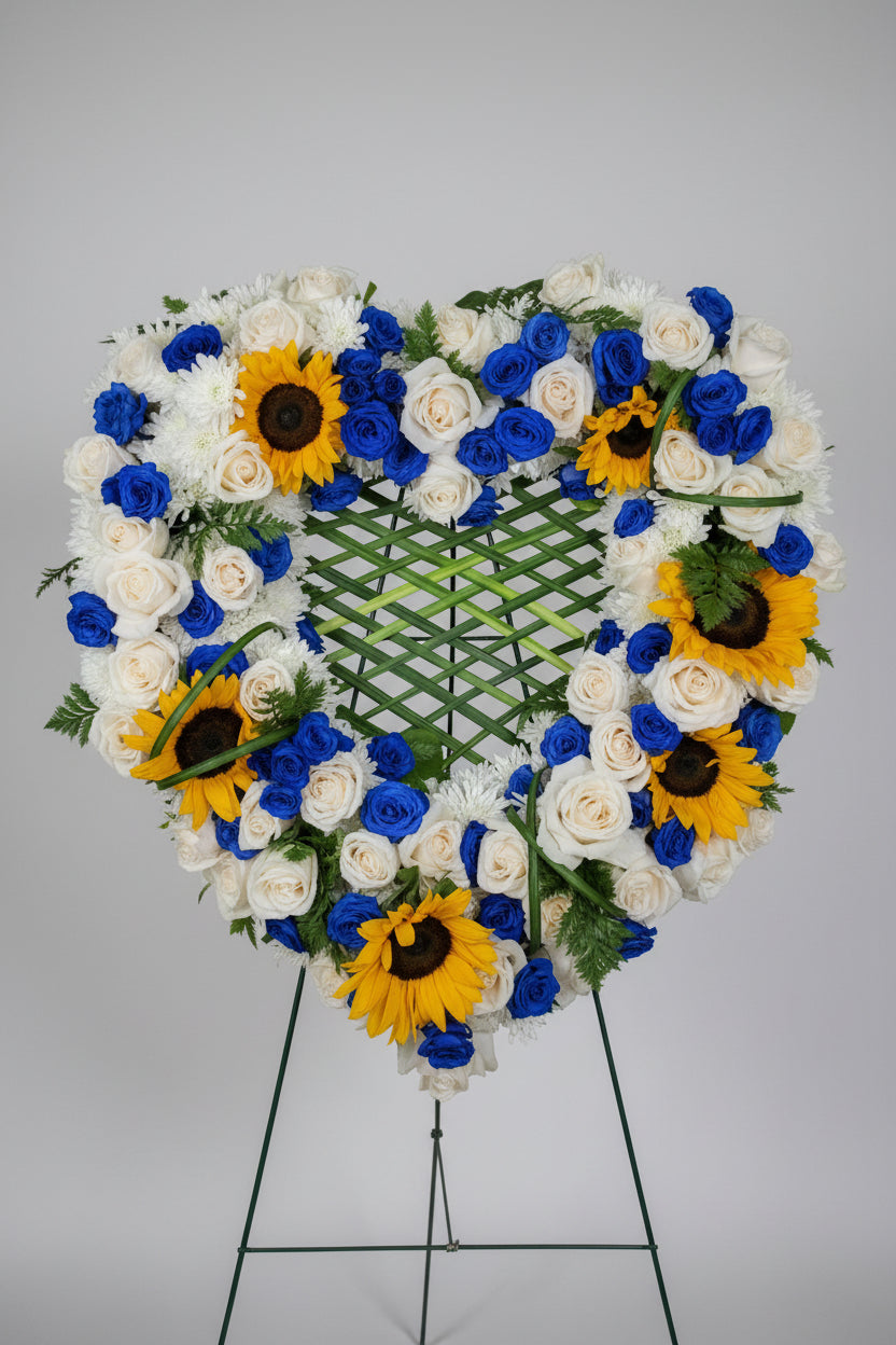 Blue, White and Yellow Heart Sympathy Wreath