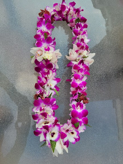 Purple Dendrobium and Cymbidium Lei